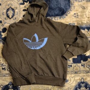 Adidas Men's Charcoal Hoodie with Blue Trefoil